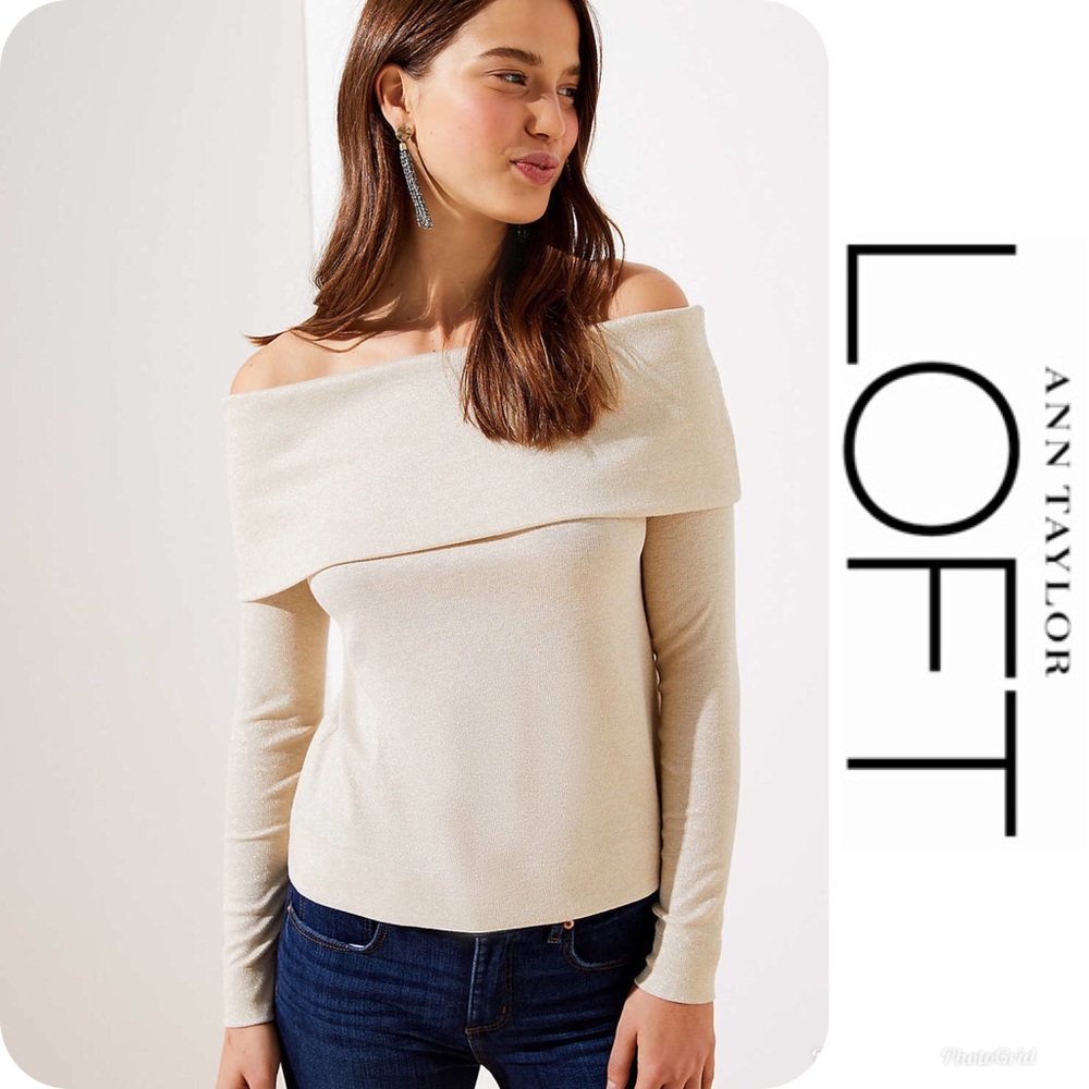 NWT LOFT Ribbed Shimmer Off Shoulder Top Sz L $55!